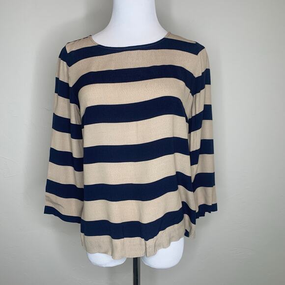 J Crew Scoopneck Blouse Seine Stripe Sz 0 - Picture 1 of 9